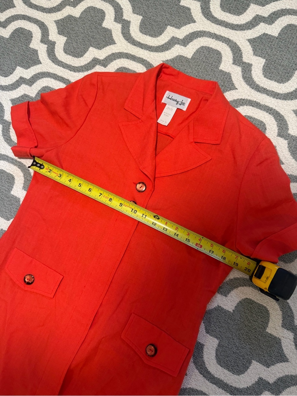Vintage Henry Lee orange red button up collared midi knee length dress 70s 80s - Picture 4 of 8